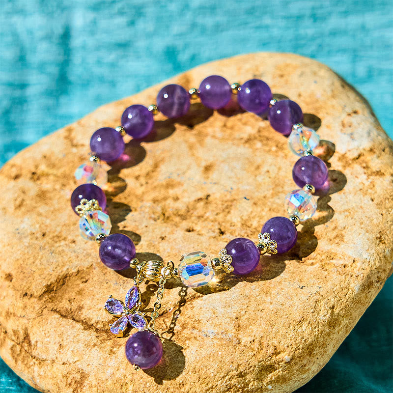 Fortune Jewel Natural Amethyst Crystal Spiritual Butterfly Charm Bracelet