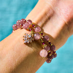 Fortune Jewel Natural Strawberry Quartz Love Healing Maple Leaf Charm Double Wrap Bracelet