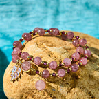 Fortune Jewel Natural Strawberry Quartz Love Healing Maple Leaf Charm Double Wrap Bracelet