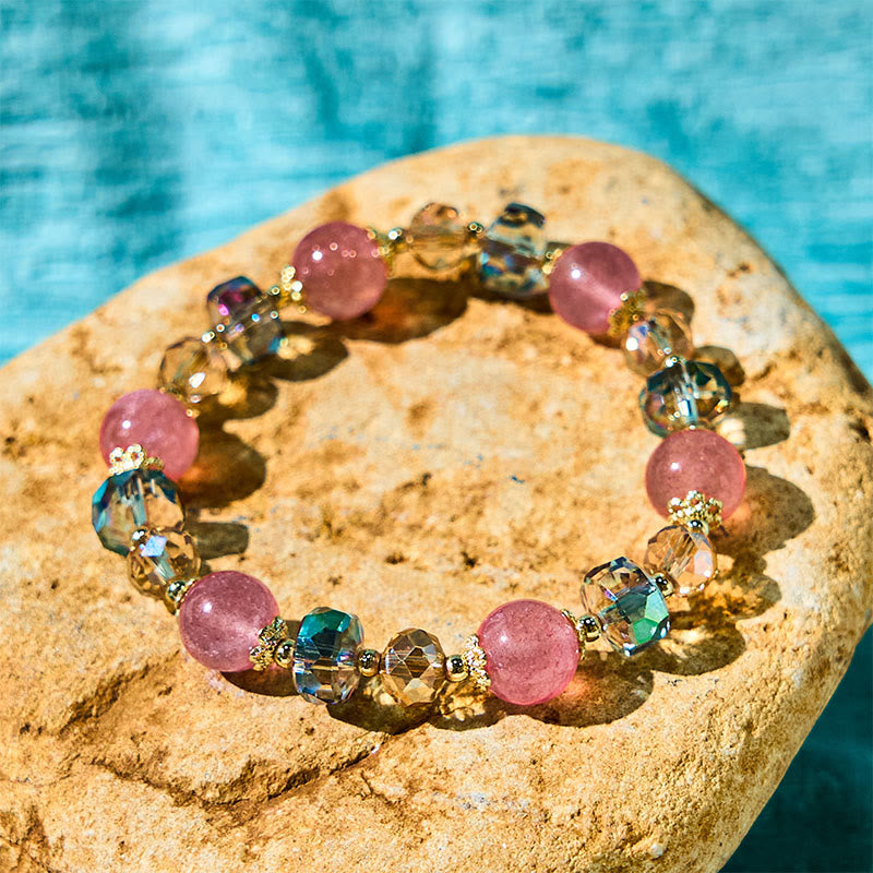 Fortune Jewel Natural Strawberry Quartz Colorful Crystal Positive Bracelet