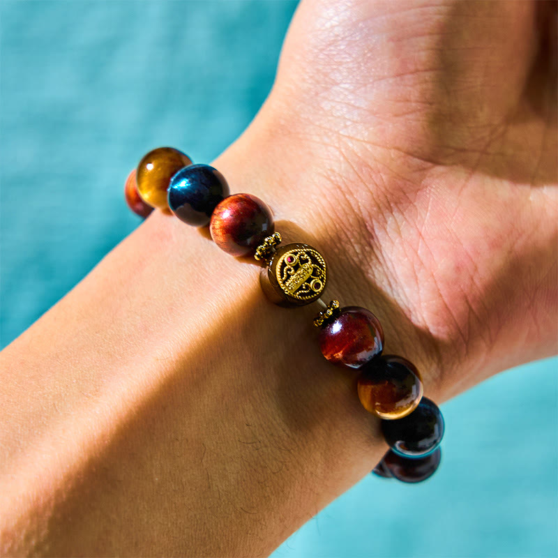 Fortune Jewel Tiger Eye Stone Beads Protection Courage Bracelet