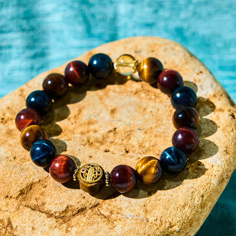 Fortune Jewel Tiger Eye Stone Beads Protection Courage Bracelet