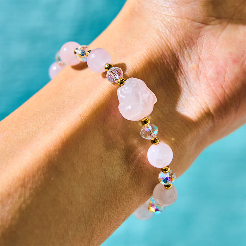 Fortune Jewel Rose Quartz Crystal Rabbit Healing Chain Bracelet