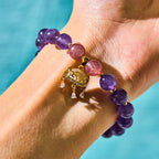 Fortune Jewel Natural Amethyst Strawberry Quartz Peace Lock Charm Positive Bracelet