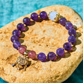 Fortune Jewel Natural Amethyst Strawberry Quartz Peace Lock Charm Positive Bracelet