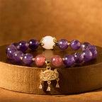 Fortune Jewel Natural Amethyst Strawberry Quartz Peace Lock Charm Positive Bracelet
