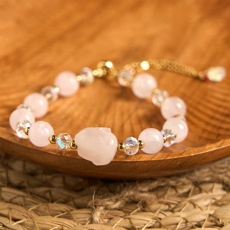 Fortune Jewel Rose Quartz Crystal Rabbit Healing Chain Bracelet