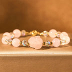 Fortune Jewel Rose Quartz Crystal Rabbit Healing Chain Bracelet