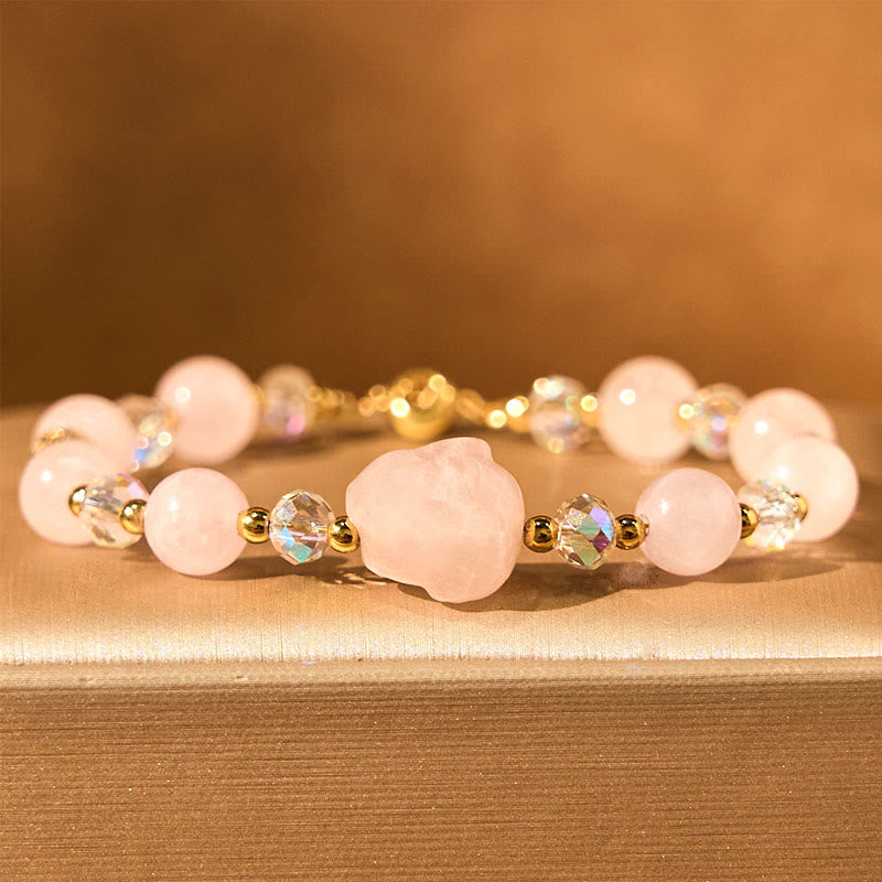 Fortune Jewel Rose Quartz Crystal Rabbit Healing Chain Bracelet