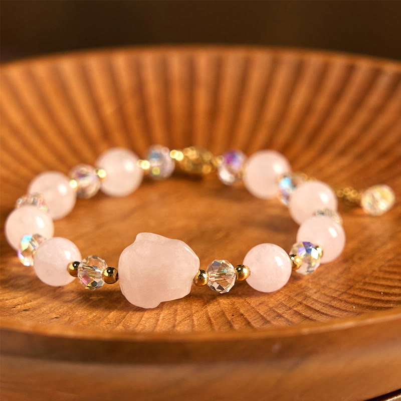 Fortune Jewel Rose Quartz Crystal Rabbit Healing Chain Bracelet