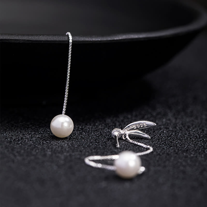 Fortune Jewel 925 Sterling Silver Zircon Pearl Bamboo Leaves Protection Drop Earrings