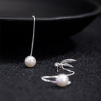Fortune Jewel 925 Sterling Silver Zircon Pearl Bamboo Leaves Protection Drop Earrings
