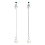 Fortune Jewel 925 Sterling Silver Zircon Pearl Bamboo Leaves Protection Drop Earrings