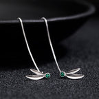 Fortune Jewel 925 Sterling Silver Zircon Pearl Bamboo Leaves Protection Drop Earrings