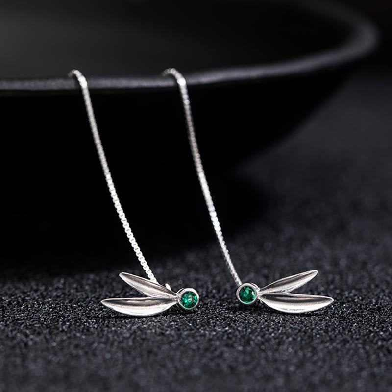 Fortune Jewel 925 Sterling Silver Zircon Pearl Bamboo Leaves Protection Drop Earrings