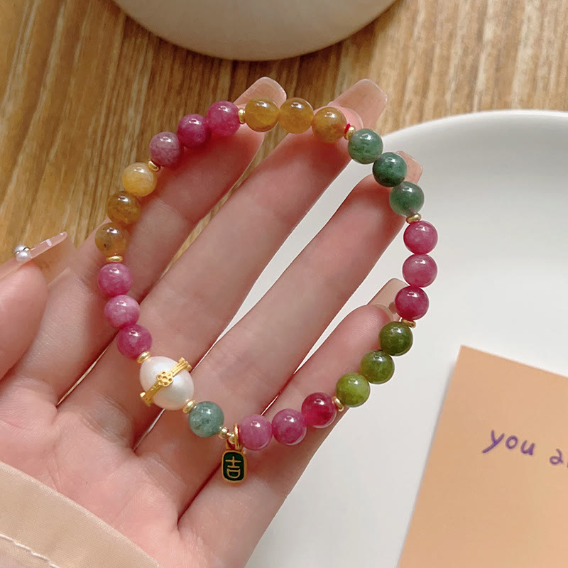 Fortune Jewel Colorful Tourmaline Lucky Cat Positive Bracelet
