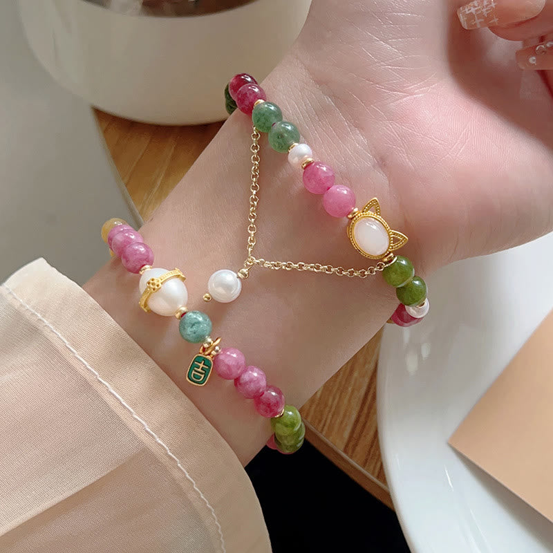Fortune Jewel Colorful Tourmaline Lucky Cat Positive Bracelet