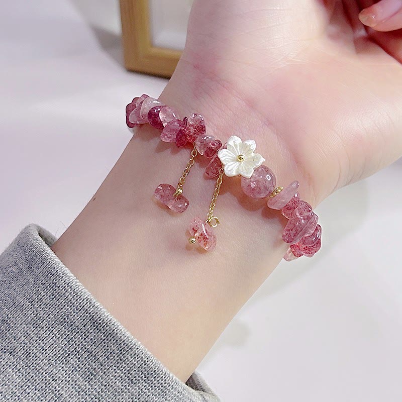 Fortune Jewel Natural Strawberry Quartz Green Strawberry Quartz Super Seven Crystal Flower Healing Bracelet