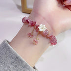Fortune Jewel Natural Strawberry Quartz Green Strawberry Quartz Super Seven Crystal Flower Healing Bracelet