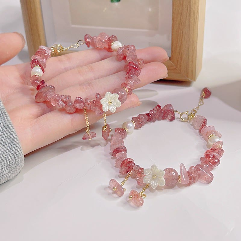Fortune Jewel Natural Strawberry Quartz Green Strawberry Quartz Super Seven Crystal Flower Healing Bracelet