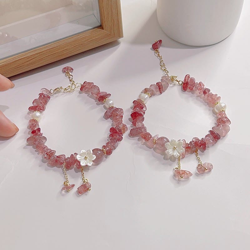 Fortune Jewel Natural Strawberry Quartz Green Strawberry Quartz Super Seven Crystal Flower Healing Bracelet