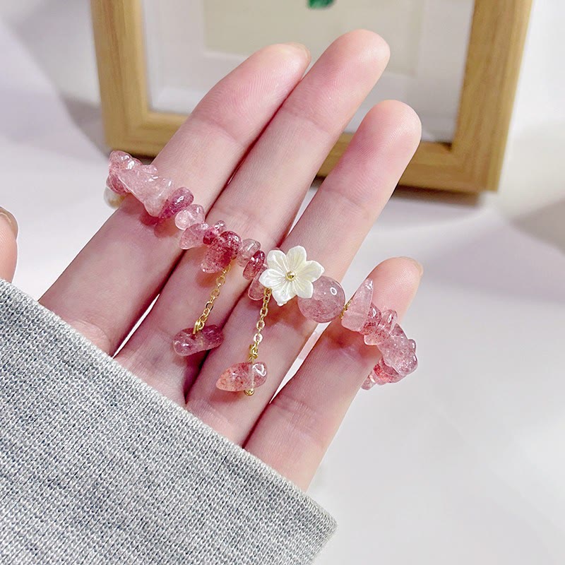 Fortune Jewel Natural Strawberry Quartz Green Strawberry Quartz Super Seven Crystal Flower Healing Bracelet
