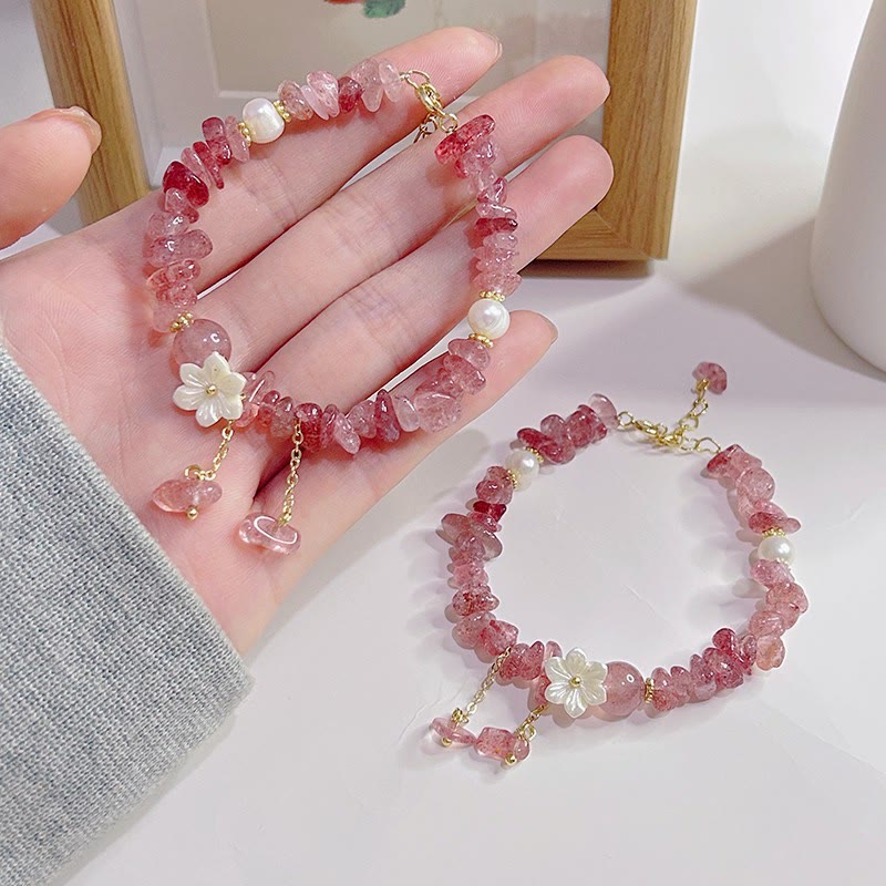 Fortune Jewel Natural Strawberry Quartz Green Strawberry Quartz Super Seven Crystal Flower Healing Bracelet