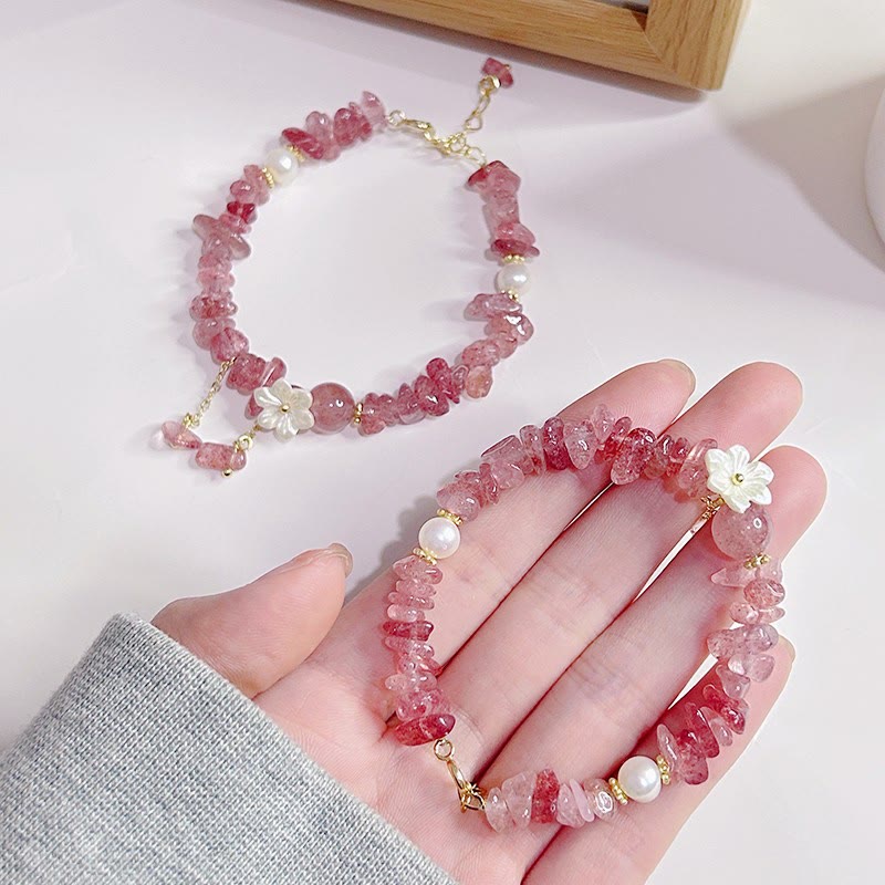 Fortune Jewel Natural Strawberry Quartz Green Strawberry Quartz Super Seven Crystal Flower Healing Bracelet