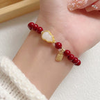Fortune Jewel Cinnabar Gourd Fu Character Charm Blessing Bracelet