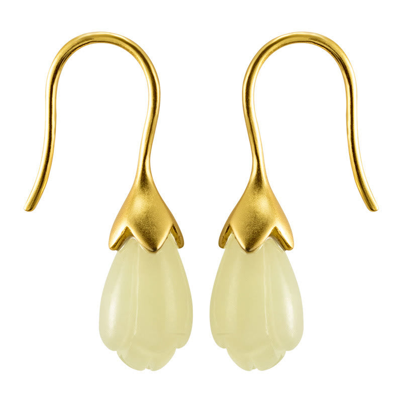 Fortune Jewel 925 Sterling Silver Hetian Jade Magnolia Abundance Drop Earrings