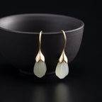 Fortune Jewel 925 Sterling Silver Hetian Jade Magnolia Abundance Drop Earrings