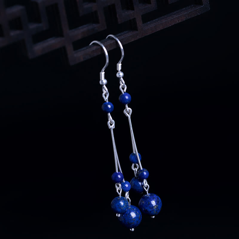 Fortune Jewel 925 Sterling Silver Lazurite Beads Serenity Drop Earrings