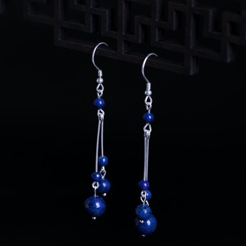 Fortune Jewel 925 Sterling Silver Lazurite Beads Serenity Drop Earrings