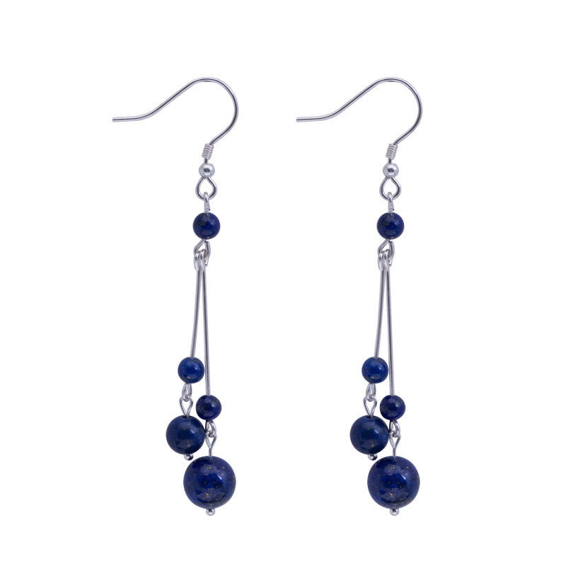 Fortune Jewel 925 Sterling Silver Lazurite Beads Serenity Drop Earrings