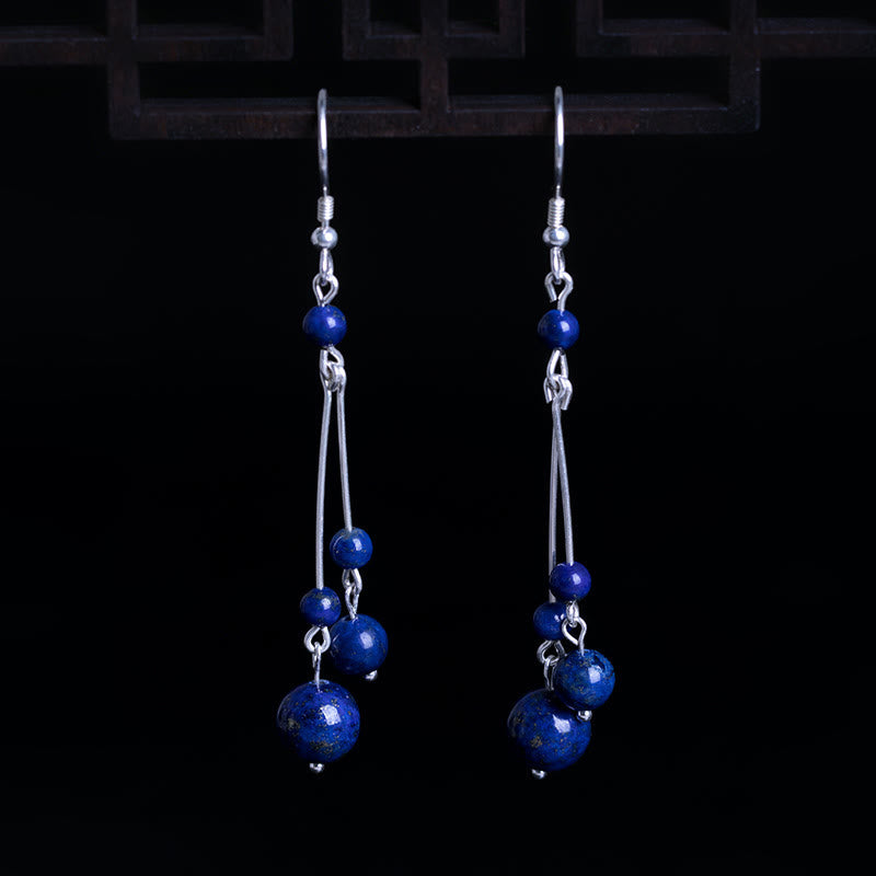 Fortune Jewel 925 Sterling Silver Lazurite Beads Serenity Drop Earrings