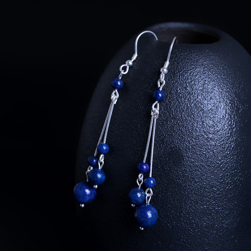 Fortune Jewel 925 Sterling Silver Lazurite Beads Serenity Drop Earrings