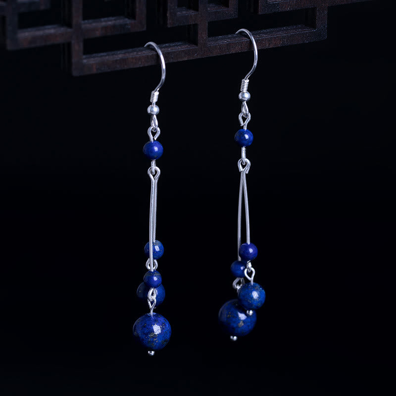 Fortune Jewel 925 Sterling Silver Lazurite Beads Serenity Drop Earrings