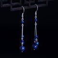 Fortune Jewel 925 Sterling Silver Lazurite Beads Serenity Drop Earrings