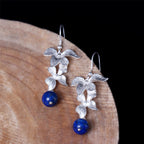 Fortune Jewel 925 Sterling Silver Lazurite Ethnic Style Flower Positive Drop Earrings