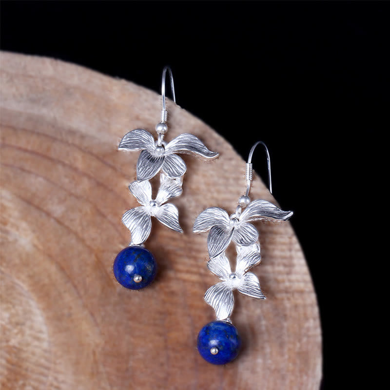 Fortune Jewel 925 Sterling Silver Lazurite Ethnic Style Flower Positive Drop Earrings