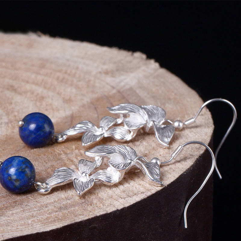 Fortune Jewel 925 Sterling Silver Lazurite Ethnic Style Flower Positive Drop Earrings