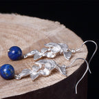 Fortune Jewel 925 Sterling Silver Lazurite Ethnic Style Flower Positive Drop Earrings