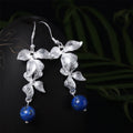 Fortune Jewel 925 Sterling Silver Lazurite Ethnic Style Flower Positive Drop Earrings