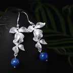 Fortune Jewel 925 Sterling Silver Lazurite Ethnic Style Flower Positive Drop Earrings