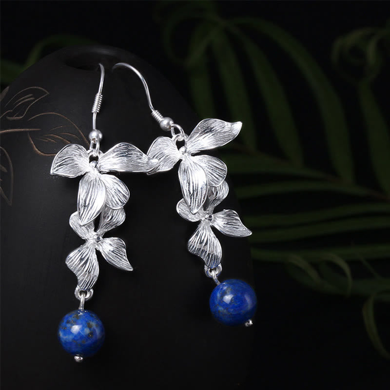 Fortune Jewel 925 Sterling Silver Lazurite Ethnic Style Flower Positive Drop Earrings