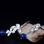 Fortune Jewel 925 Sterling Silver Lazurite Ethnic Style Flower Positive Drop Earrings