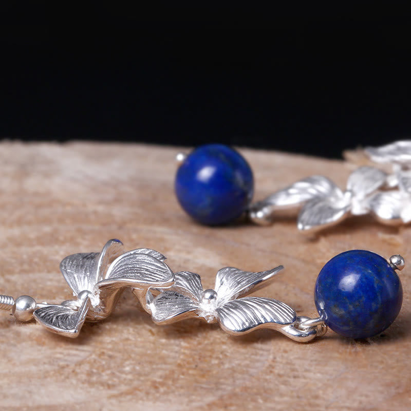 Fortune Jewel 925 Sterling Silver Lazurite Ethnic Style Flower Positive Drop Earrings