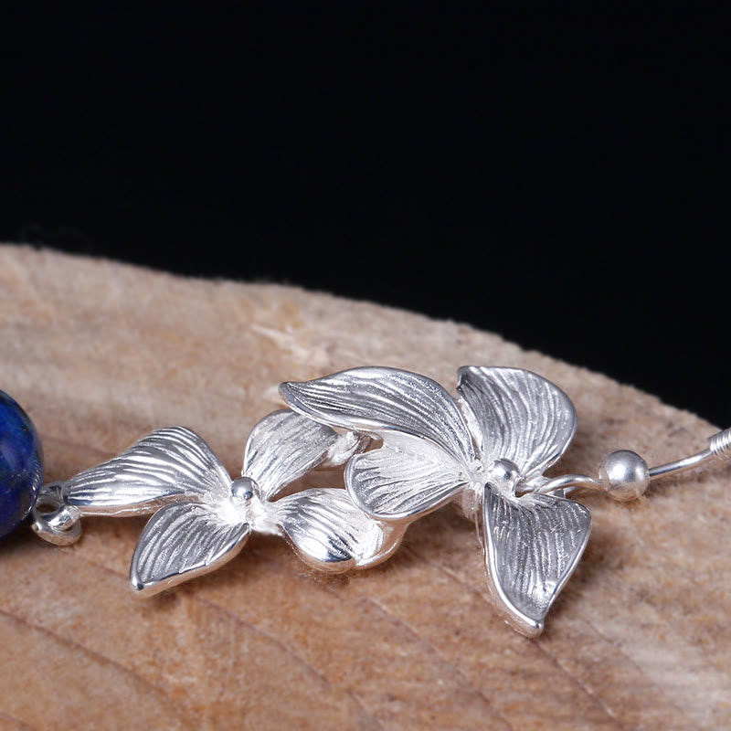 Fortune Jewel 925 Sterling Silver Lazurite Ethnic Style Flower Positive Drop Earrings