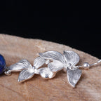 Fortune Jewel 925 Sterling Silver Lazurite Ethnic Style Flower Positive Drop Earrings