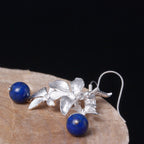 Fortune Jewel 925 Sterling Silver Lazurite Ethnic Style Flower Positive Drop Earrings